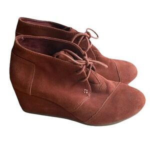 TOMS Kala Rust Brown Desert Lace Up Wedge Heel Ankle Bootie‎ Women's SIZE 8 EUC